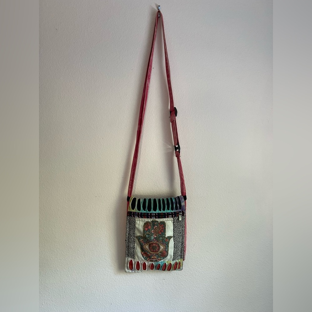 Rising International Hamsa Bohemian Flip Top Razor Cut Crossbody Bag